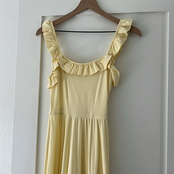 Butter Yellow Cotton Peplum Midi Dress - Picture 2 of 4